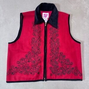 Vintage NWT Keren Hart Women’s Wool-blend Embroidered Whimsy Vest Red Size M